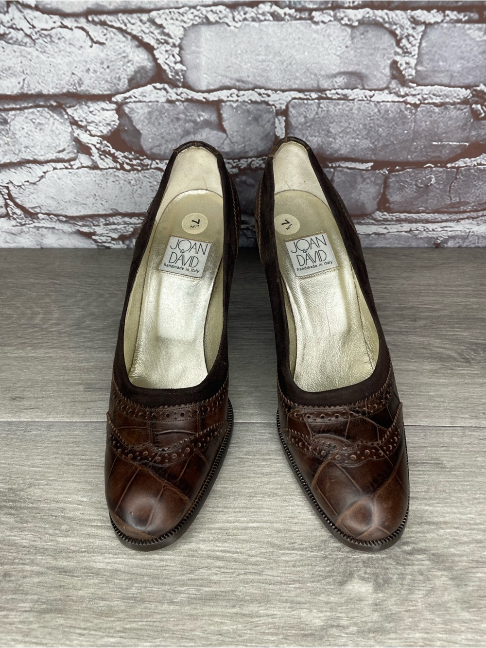 Joan & David Chocolate Brown Suede Leather Wingtip Block Heels women 7.5M US/38
